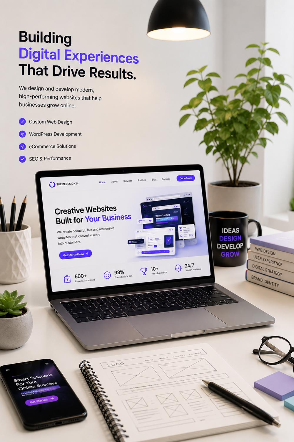 Creative web design studio workspace